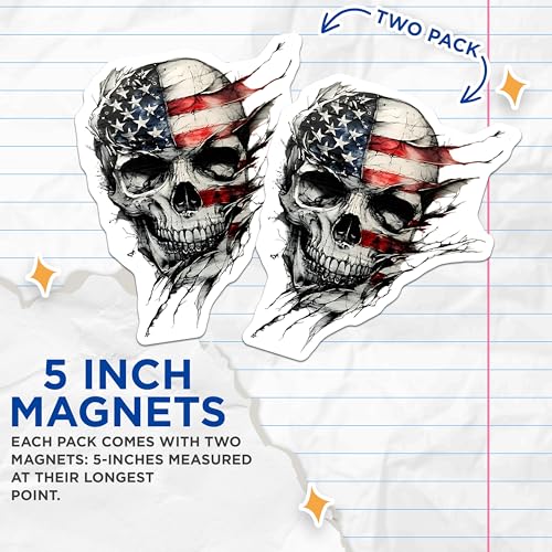 (2 Pack) Skull Magnets Magnets - Patriotic Skull Decor - 5" On Longest Side - Made in USA - Sticks to Refrigerators & Metal Surfaces - MAG9215