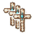 (3 Pack) Western Cross Decals - Turquoise Stone Cross - Leopard Print Stickers - 3 Inches On Longest Side - Easy Peel & Apply - Made in USA - 3MCS7504
