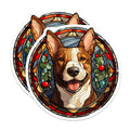 (2 Pack) Stained Glass Dog Magnets - Christmas Pet Fridge Decor - Festive Animal Lover Accents - 5 Inches On Longest Side - Thick Durable Magnet - Made in USA - MAG30766