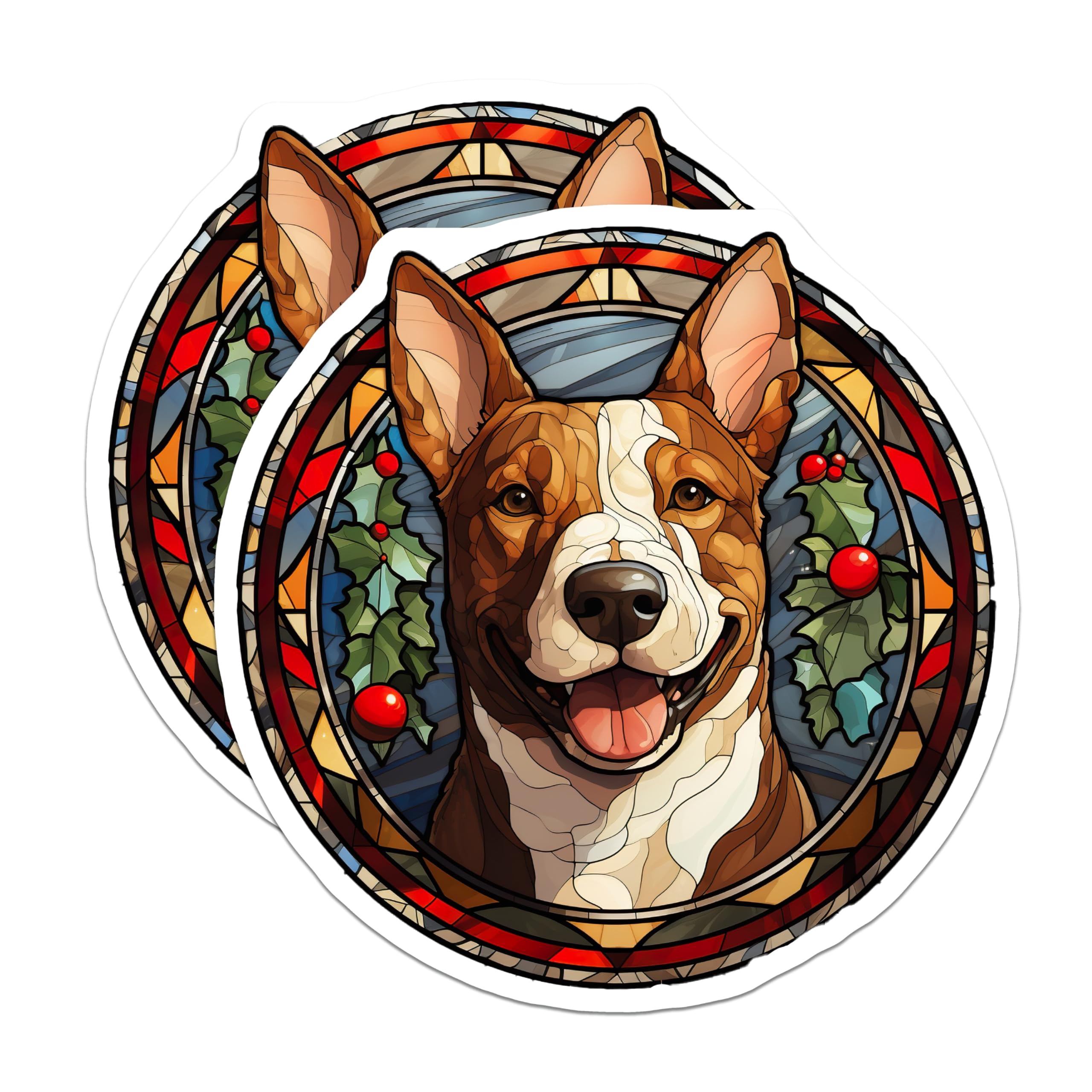 (2 Pack) Stained Glass Dog Magnets - Christmas Pet Fridge Decor - Festive Animal Lover Accents - 5 Inches On Longest Side - Thick Durable Magnet - Made in USA - MAG30766