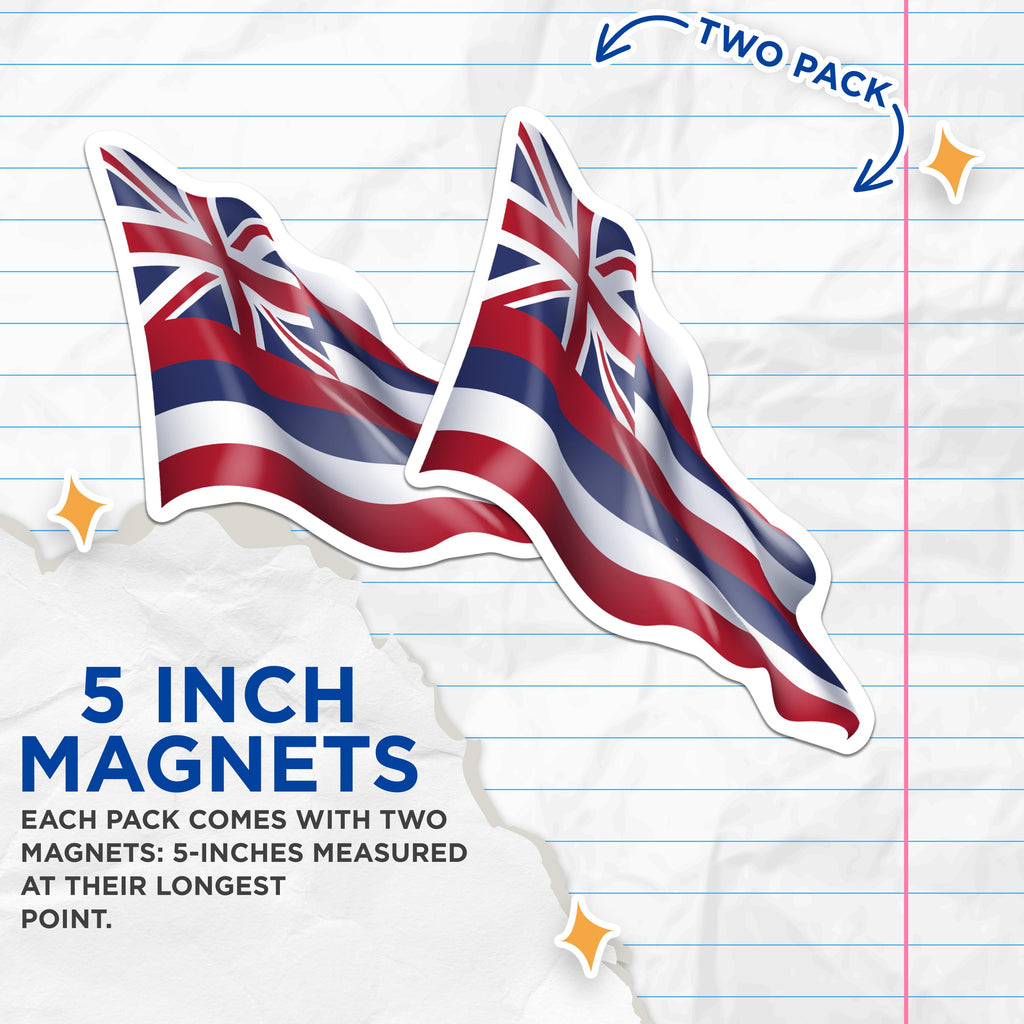 (2 Pack) Hawaiian Flag Magnets - Hawaii State Pride - Aloha Spirit Decor - 5 Inches On Longest Side - Thick Durable Magnet - Made in USA - MAG38164