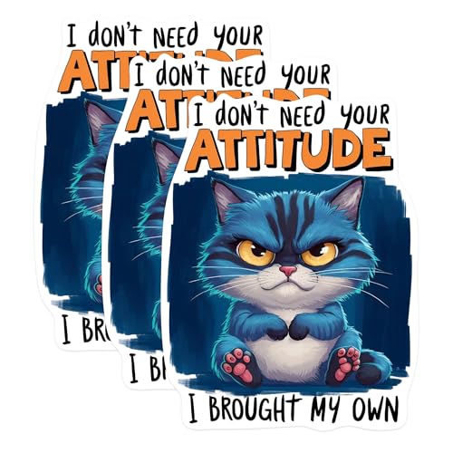 (3 Pack) Attitude Cat Decals - Funny Cat Quote - Sarcastic Feline Laptop Decals - 3 Inches On Longest Side - Easy Peel & Apply - Made in USA - 3MCS0925