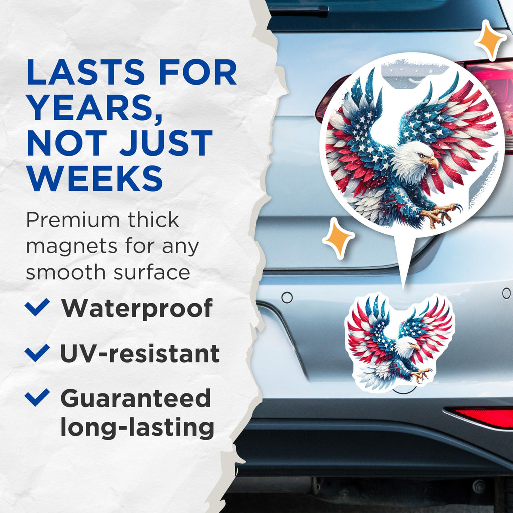 (2 Pack) American Flag Eagle Magnets - Majestic Patriotic USA Freedom Symbol - Independence Day Home Decor - Veterans Day - 5 Inches On Longest Side - Thick Durable Magnet - Made in USA - MAG22379
