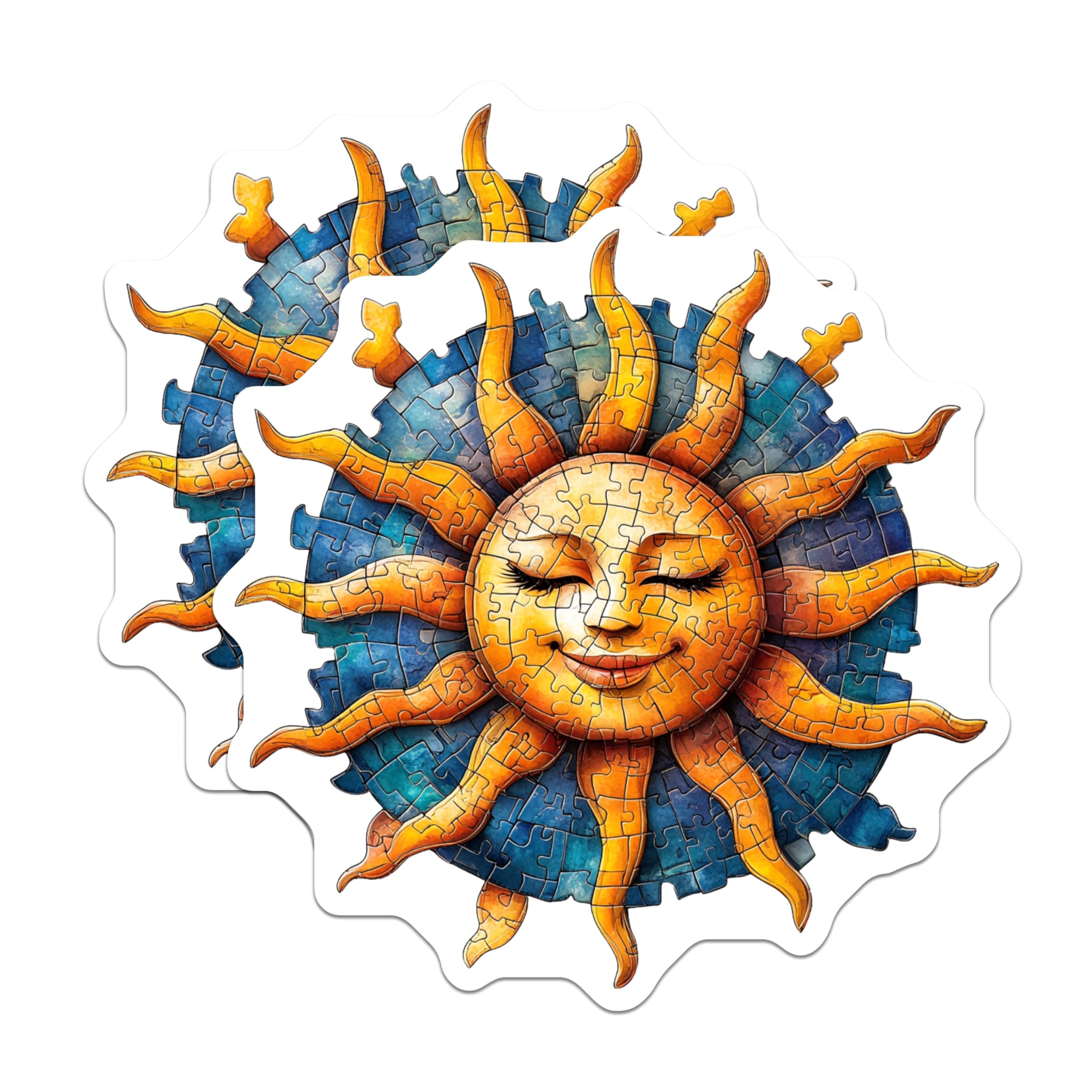 (2 Pack) Smiling Sun Puzzle Magnets - Boho Celestial Design - Refrigerator Locker Decor - 5 Inches On Longest Side - Thick Durable Magnet - Made in USA - MAG27551