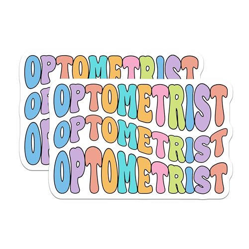 (2 Pack) Optometrist Stickers - Eye Specialist Decals - Colorful Optometry Decor for Notebooks and Water Bottles - 5" On Longest Side - Sticks to Smooth Flat Surfaces - Made in USA - BMCS8092