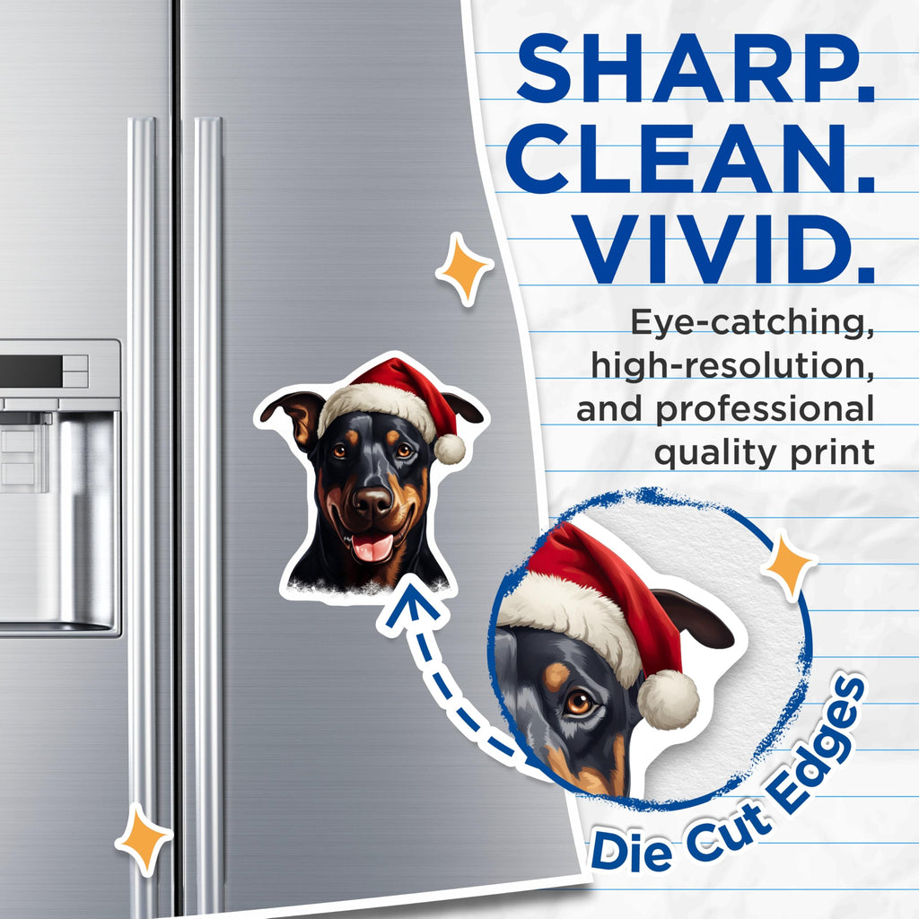 (2 Pack) Doberman Pinscher Magnets - Christmas Dog Decor - Santa Hat Canine - Holiday Pet Magnets - 5 Inches On Longest Side - Thick Durable Magnet - Made in USA - MAG24355