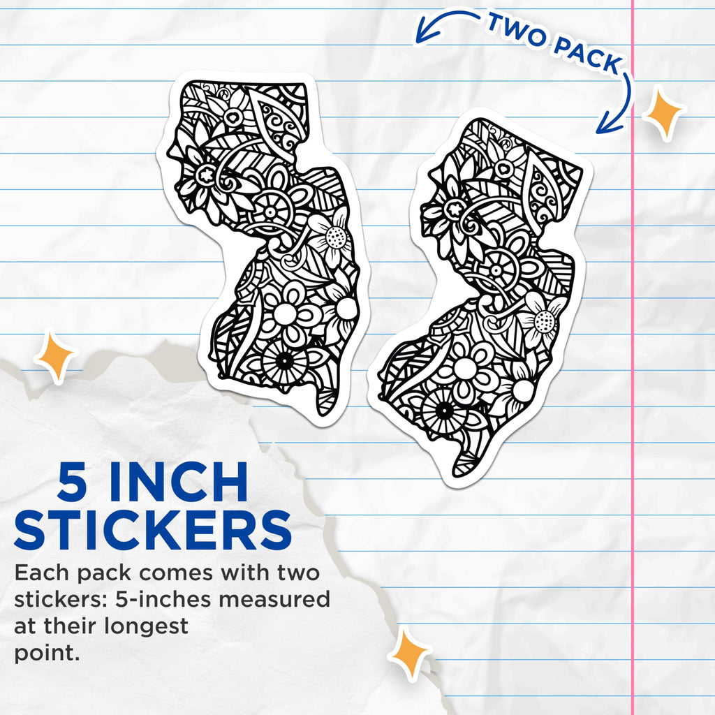 (2 Pack) New Jersey Stickers - Floral NJ Decals - State Pride Souvenir - 5" On Longest Side - Sticks to Smooth Flat Surfaces - Made in USA - BMCS17462