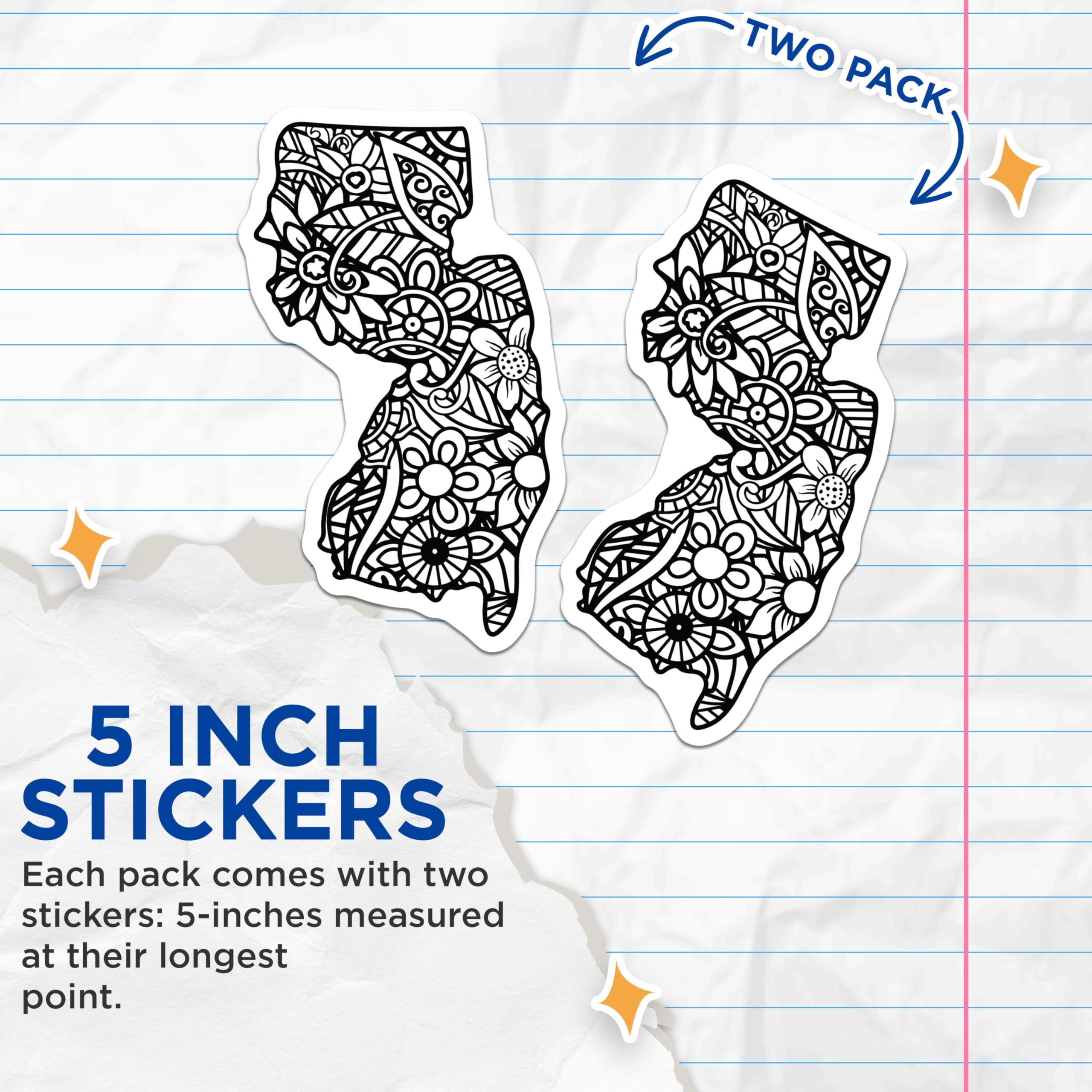 (2 Pack) New Jersey Stickers - Floral NJ Decals - State Pride Souvenir - 5" On Longest Side - Sticks to Smooth Flat Surfaces - Made in USA - BMCS17462