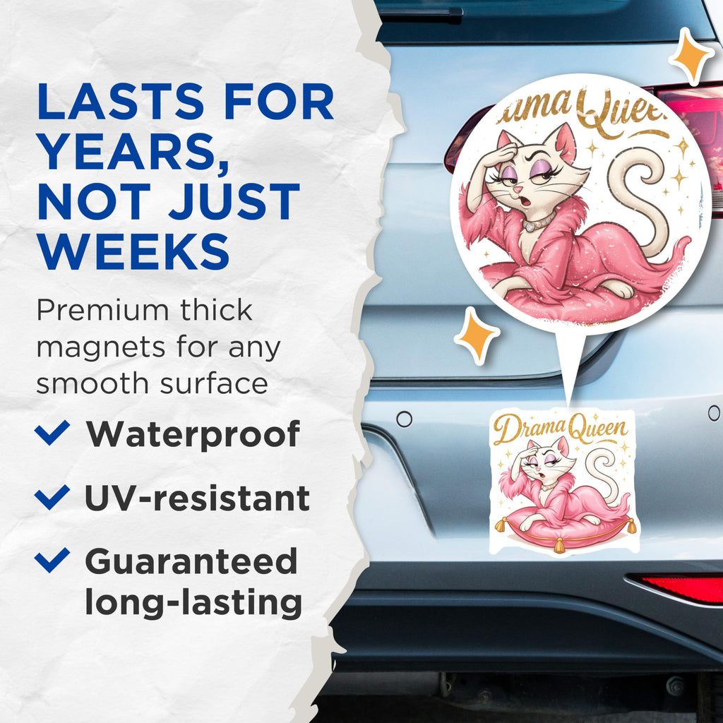 (2 Pack) Drama Queen Cat Magnets - Sassy Feline Refrigerator Decor - Glamorous Pet Kitchen Accessories - 5 Inches On Longest Side - Thick Durable Magnet - Made in USA - MAG22020