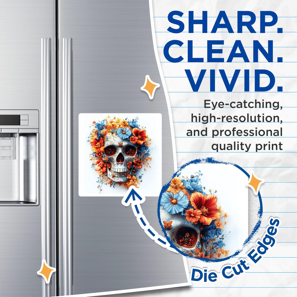 (2 Pack) Floral Sugar Skull Magnets - Day of the Dead Decor - Calavera Art Collection - 5 Inches On Longest Side - Thick Durable Magnet - Made in USA - MAG28255