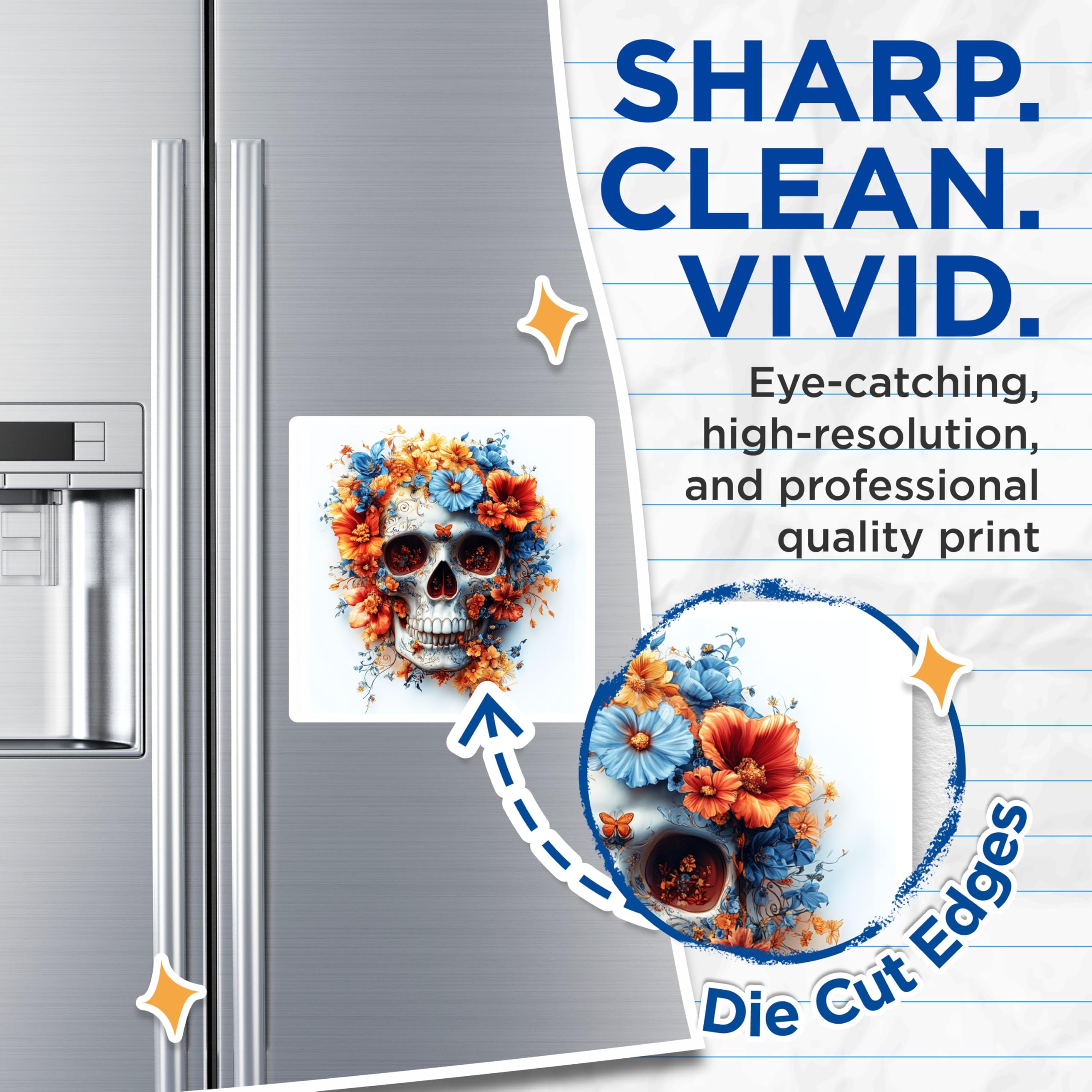 (2 Pack) Floral Sugar Skull Magnets - Day of the Dead Decor - Calavera Art Collection - 5 Inches On Longest Side - Thick Durable Magnet - Made in USA - MAG28255