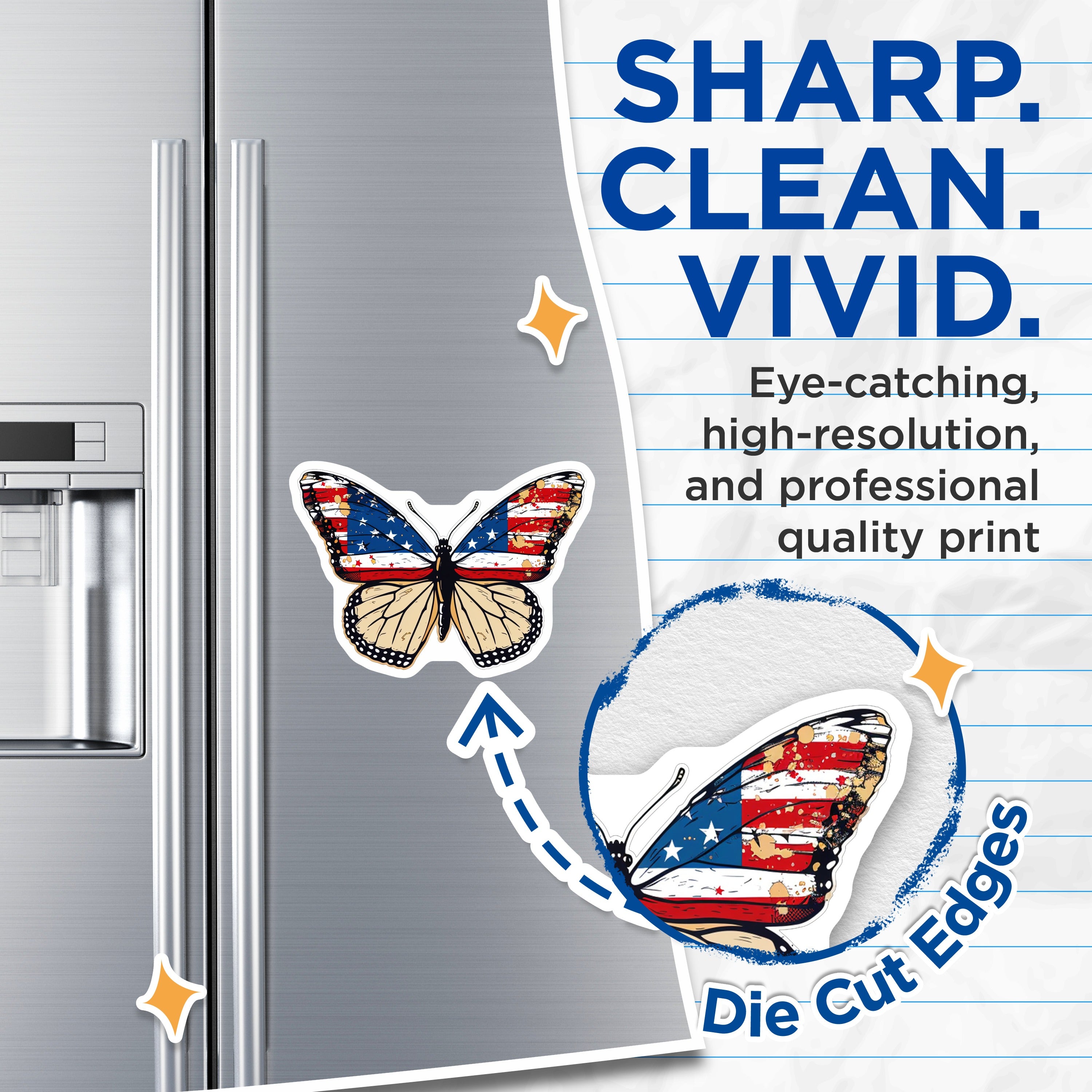 (2 Pack) American Flag Butterfly Magnets - Patriotic Monarch Decor - Distressed US Flag Pride - Independence Day Fridge Accent - 5" - Durable Magnet - Made in USA - MAG37458