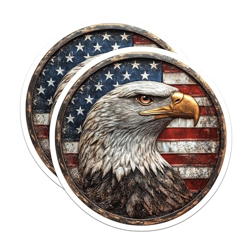 (2 Pack) Patriotic Decor Magnet - USA Flag Emblem - 5" On Longest Side - Sticks to Smooth Flat Surfaces - Made in USA - MAG10037