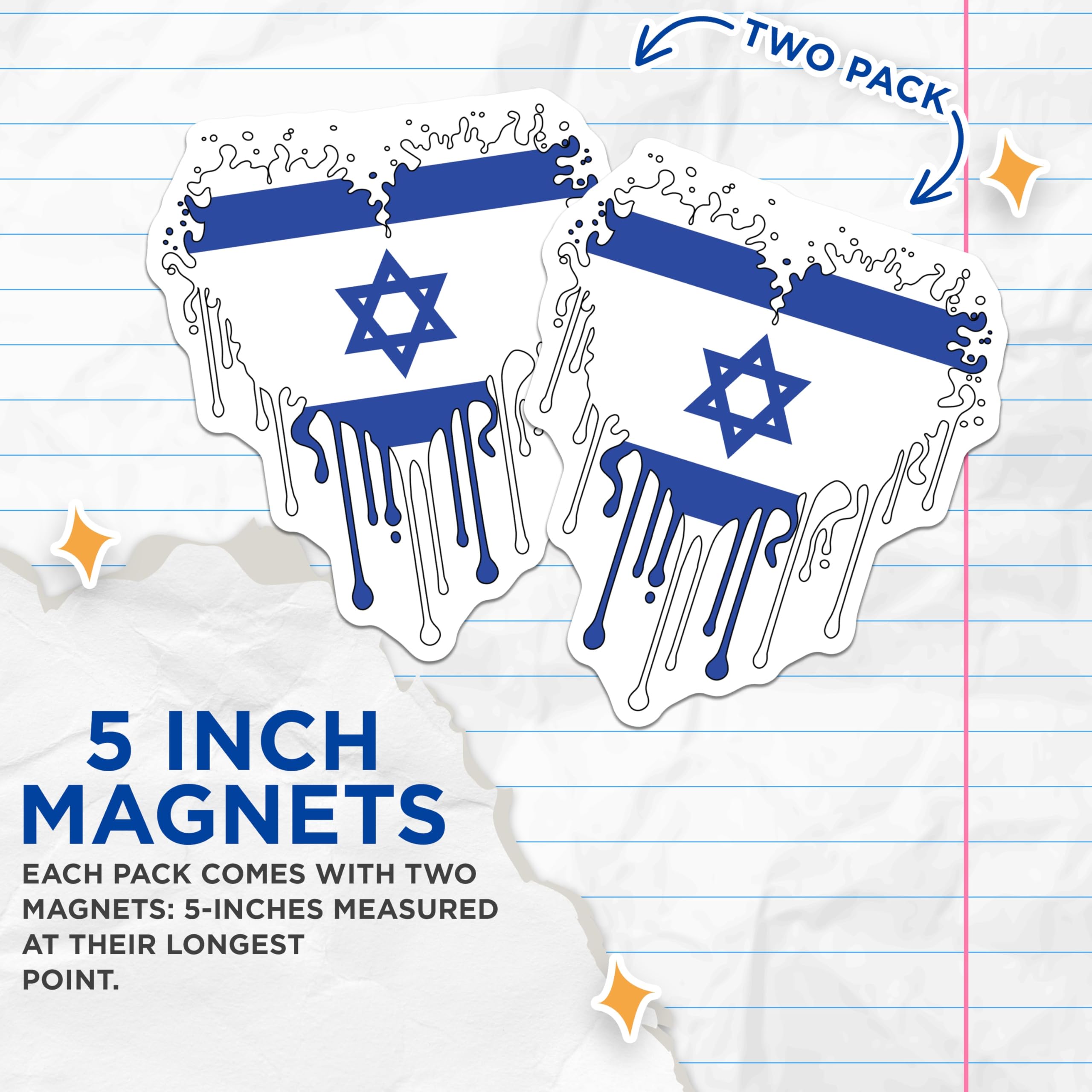 (2 Pack) Israel Flag Magnets - Dripping Effect - Fridge Decoration Souvenir - 5" On Longest Side - Premium Magnet - for Cars, Refrigerators, Toolboxes, Lockers - Made in USA - MAG18655