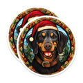 (2 Pack) Dachshund Christmas Magnets - Stained Glass Dog Art - Holiday Santa Hat Refrigerator Magnets - 5 Inches On Longest Side - Thick Durable Magnet - Made in USA - MAG30509