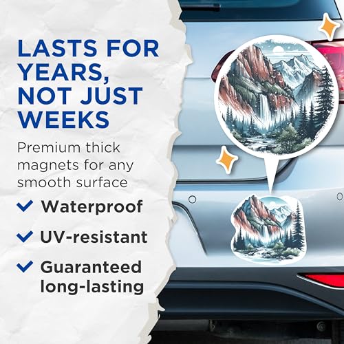 (2 Packs) Mountains Waterfall Magnets - Nature Outdoorsman Hiking Hiker Magnets - 5 Inches On Longest Side - Premium Magnet - for Fridges, Toolboxes, Cars - Made in USA - MAG2287