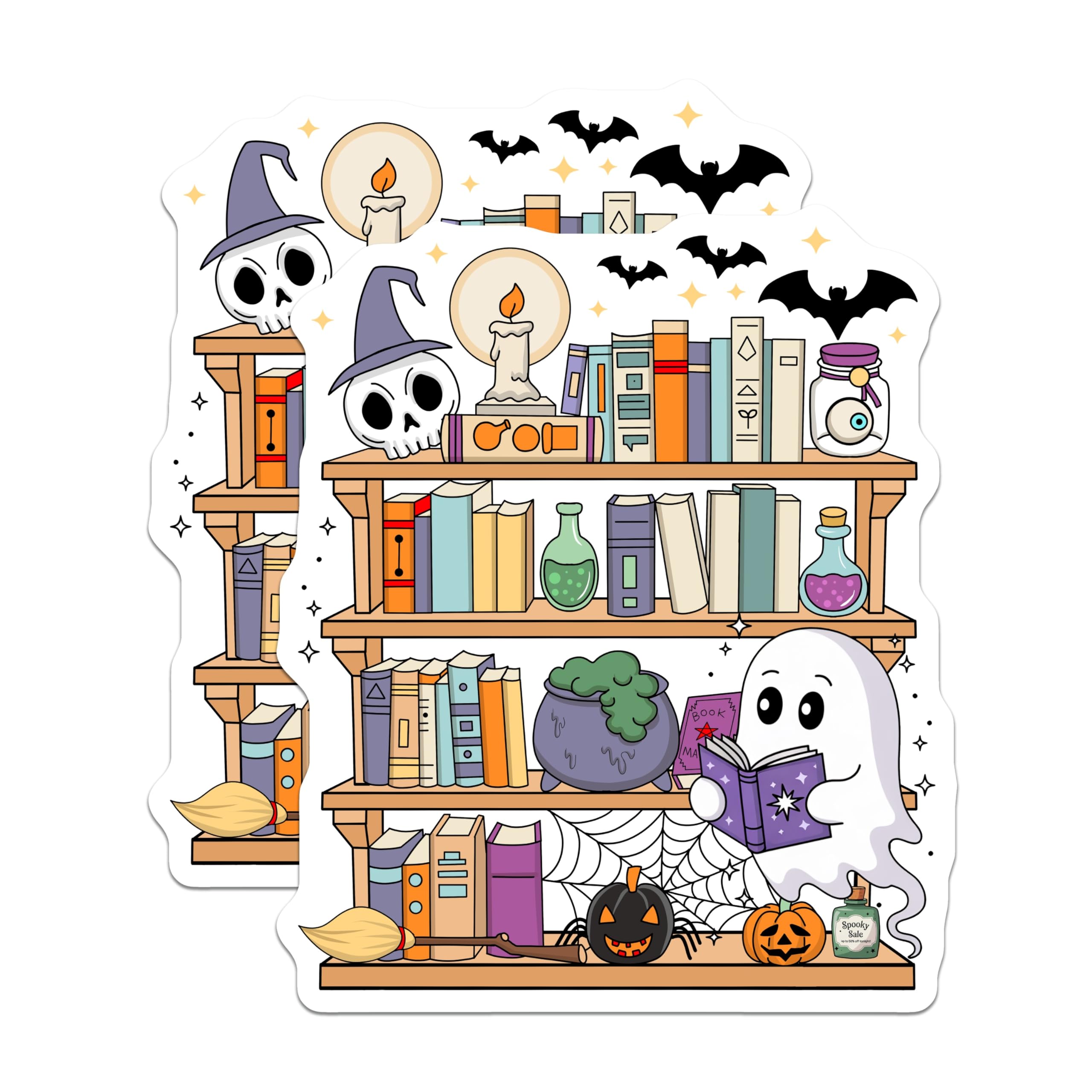 (2 Pack) Halloween Bookshelf Magnets - Spooky Ghost Decor - Witchy Home Accent - 5" On Longest Side - Premium Magnet - for Cars, Refrigerators, Toolboxes, Lockers - Made in USA - MAG17675