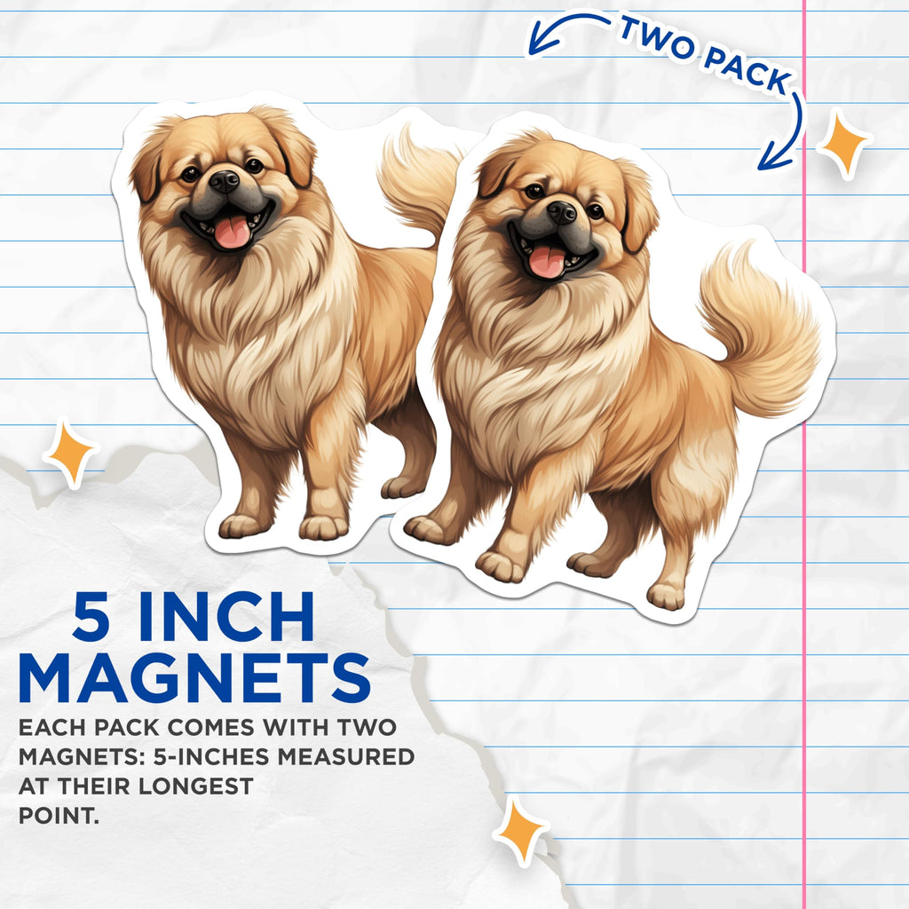 (2 Pack) Pekingese Dog Magnets - Cute Fluffy Puppy - Dog Lover Refrigerator Decor for Pet Owners - 5 Inches On Longest Side - Thick Durable Magnet - Made in USA - MAG30052