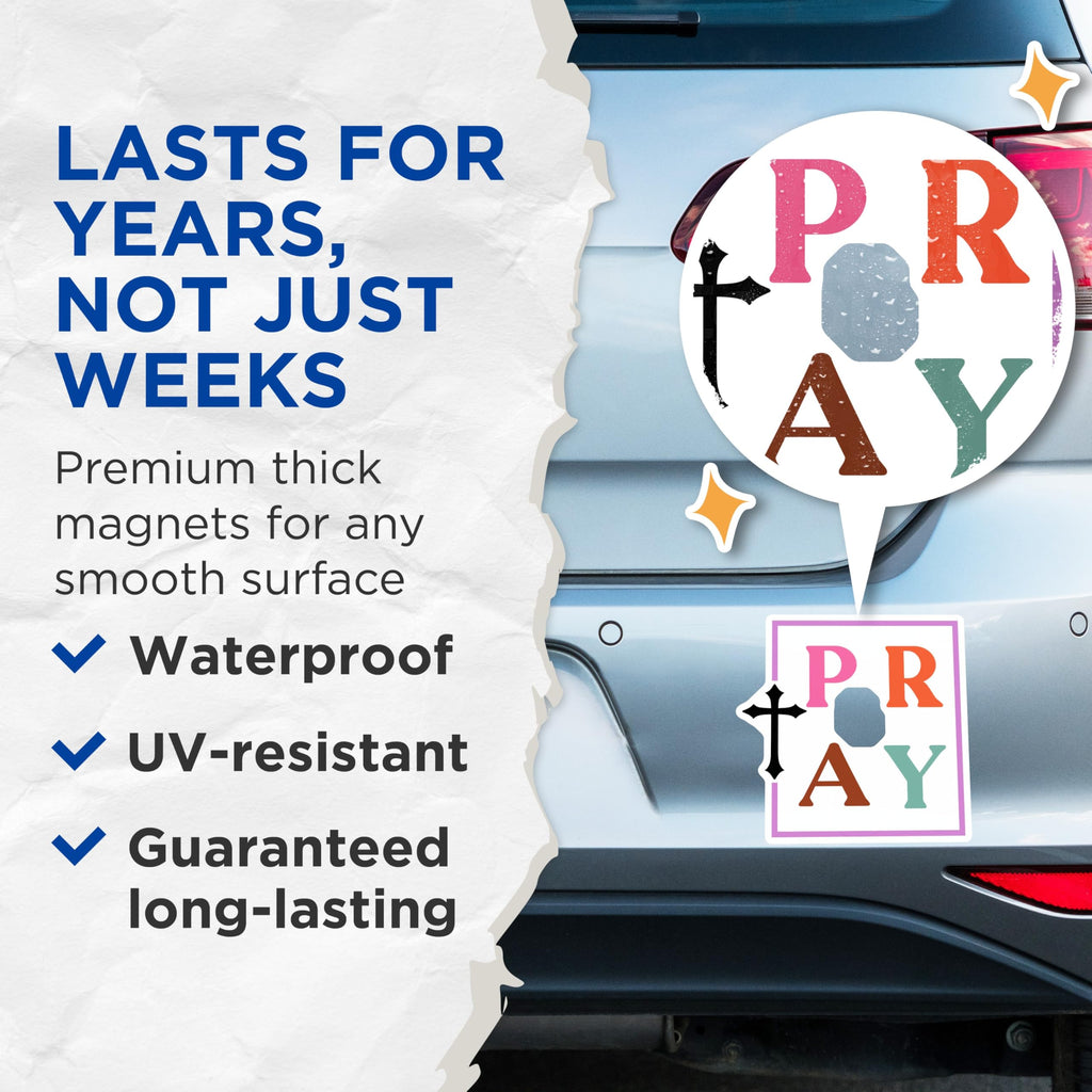 (2 Pack) Pray Christian Magnets - Faith Based Decor - Inspirational Spiritual Reminders - Religious Kitchen Magnet - 5 Inches On Longest Side - Thick Durable Magnet - Made in USA - MAG29871