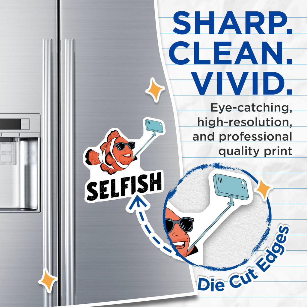 (2 Pack) Funny Fish Pun Magnets - Selfie Magnet - Cute Refrigerator Decor - Clownfish with Selfie Magnet - 5" On Longest Side - for Cars, Fridges, Toolboxes - Made in USA - MAG5597