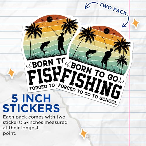(2 Pack) Born to Go Fishing Stickers - Fishing Enthusiast Stickers - Fishing Lover Decals - 5" On Longest Side - Sticks to Smooth Flat Surfaces - Made in USA - BMCS3927