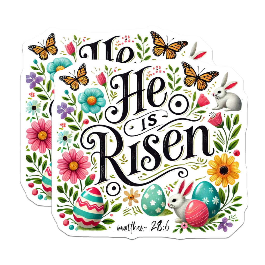 (2 Pack) He is Risen Stickers - 5" On Longest Side - Sticks to Smooth Flat Surfaces - Made in USA - BMCS8828 - BMCS8828