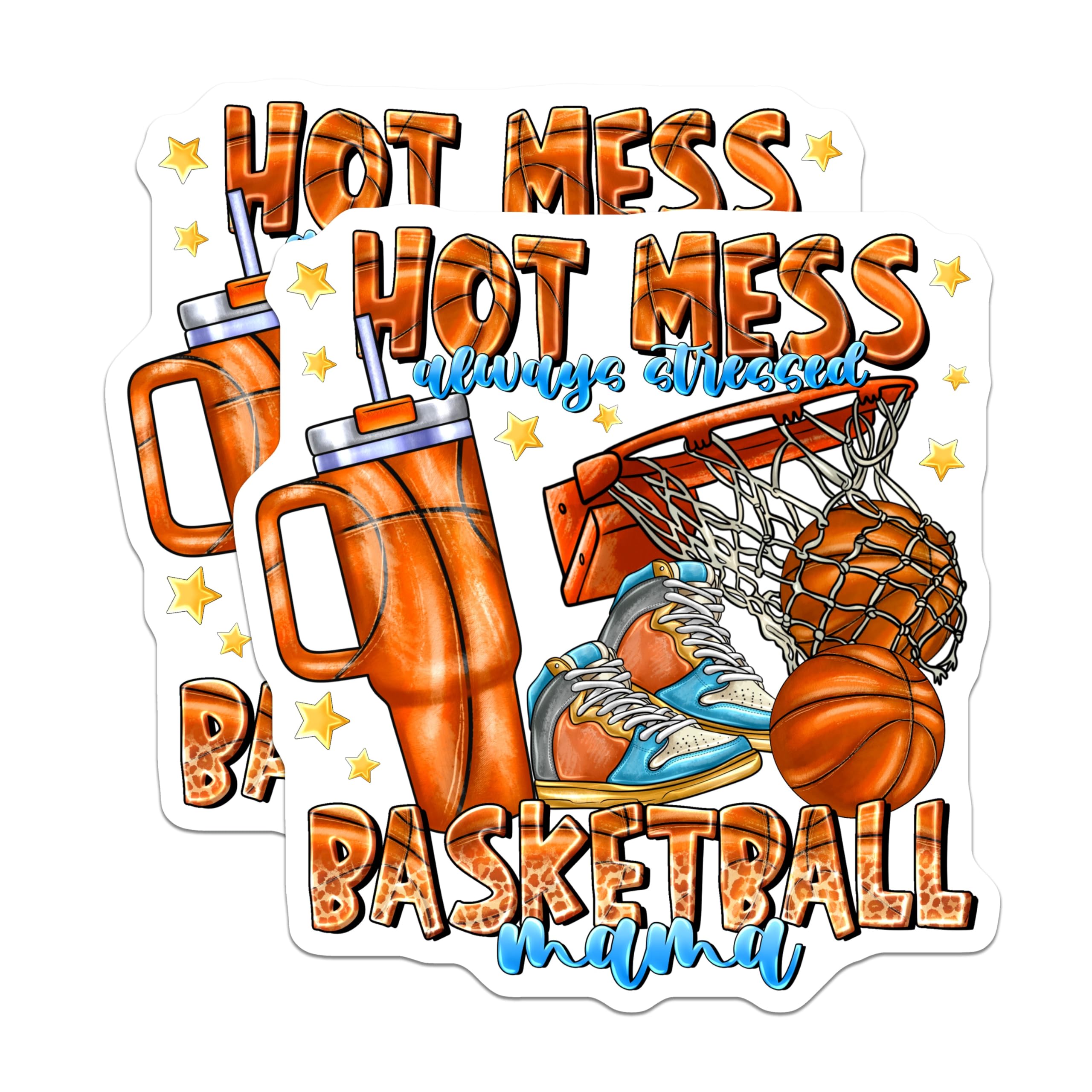 (2 Pack) Basketball Mom Hot Mess Magnets - Sports Mama Always Stressed - Funny Athletic Parent Appreciation - 5 Inches On Longest Side - Thick Durable Magnet - Made in USA - MAG28510