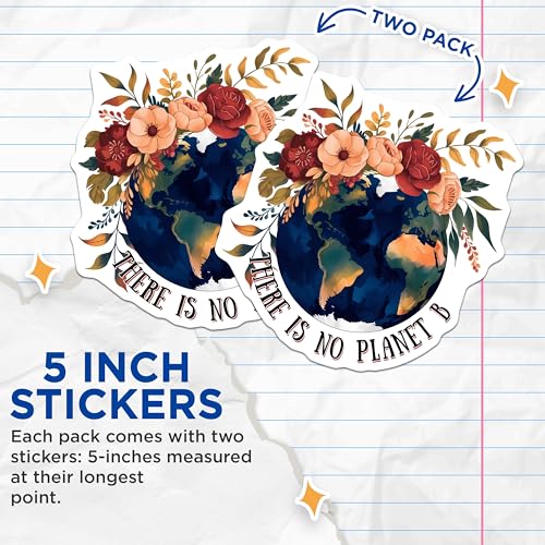 (2 Pack) Eco-Friendly Stickers - Earth Conservation - Planet Awareness - 5" On Longest Side - Sticks to Smooth Flat Surfaces - Made in USA - BMCS8447