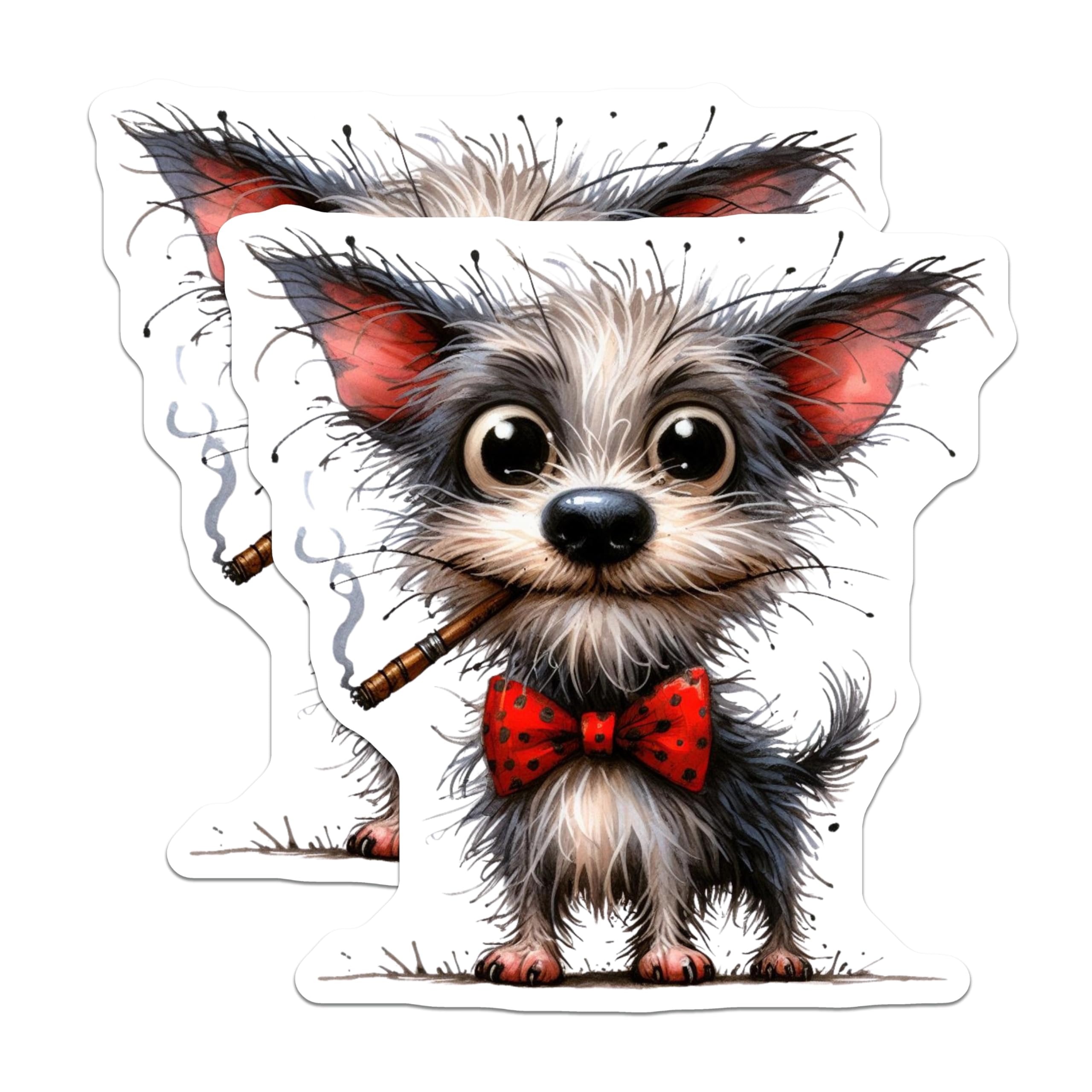 (2 Pack) Funny Dog Magnets - Big Eyed Terrier Bowtie - Whimsical Cigar Dog Art - 5 Inches On Longest Side - Thick Durable Magnet - Made in USA - MAG26085
