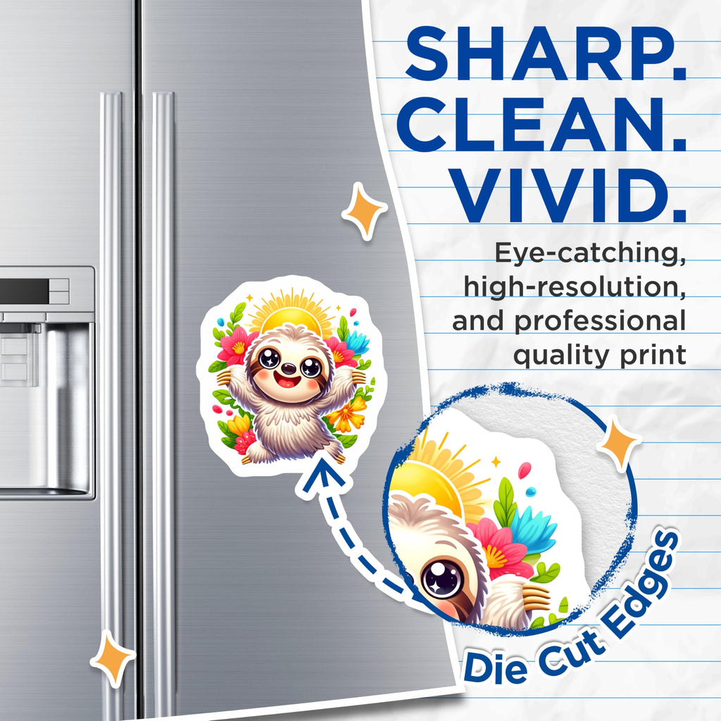 (2 Pack) Cute Sloth Magnets - Happy Tropical Animal Refrigerator Decor - Sunny Floral Kawaii Locker Magnets - 5 Inches On Longest Side - Thick Durable Magnet - Made in USA - MAG20548