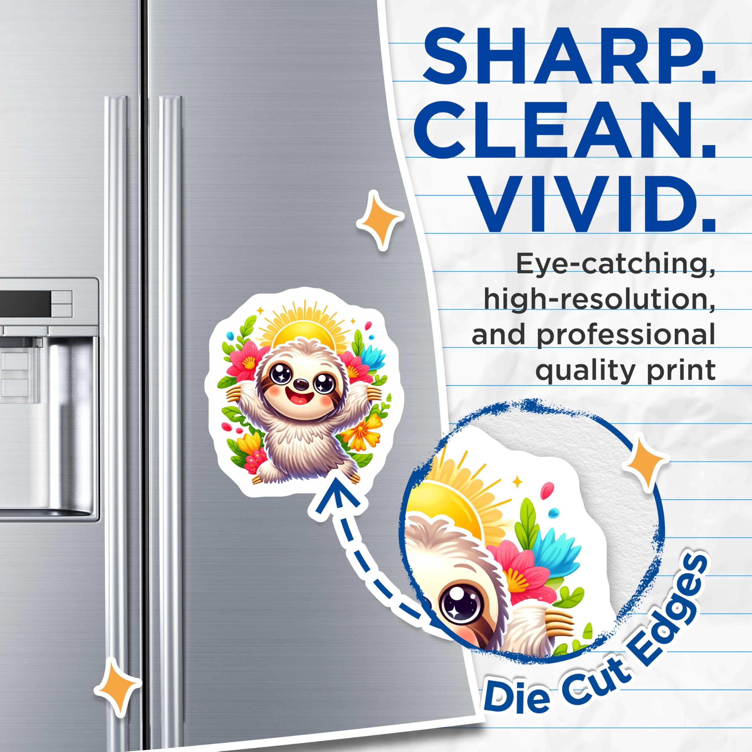 (2 Pack) Cute Sloth Magnets - Happy Tropical Animal Refrigerator Decor - Sunny Floral Kawaii Locker Magnets - 5 Inches On Longest Side - Thick Durable Magnet - Made in USA - MAG20548