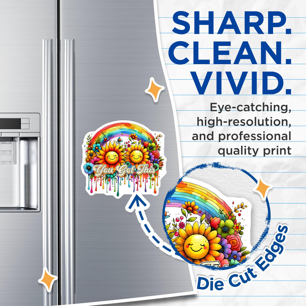 (2 Pack) You Got This Motivational Magnets - Sunflower Rainbow Magnets - Positive Encouragement - 5" On Longest Side - for Cars, Refrigerators, Toolboxes, Lockers - Made in USA BMCS3224