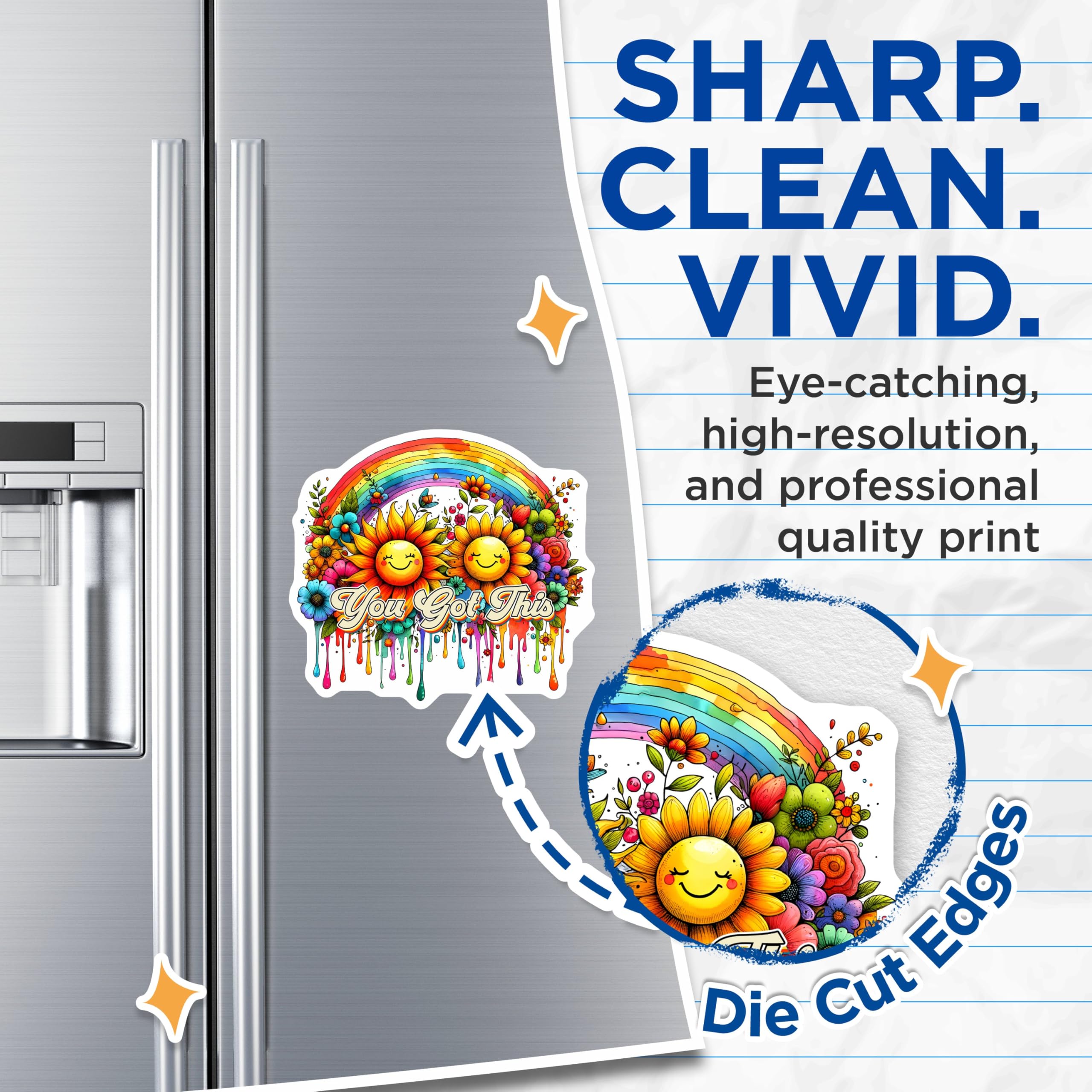 (2 Pack) You Got This Motivational Magnets - Sunflower Rainbow Magnets - Positive Encouragement - 5" On Longest Side - for Cars, Refrigerators, Toolboxes, Lockers - Made in USA BMCS3224