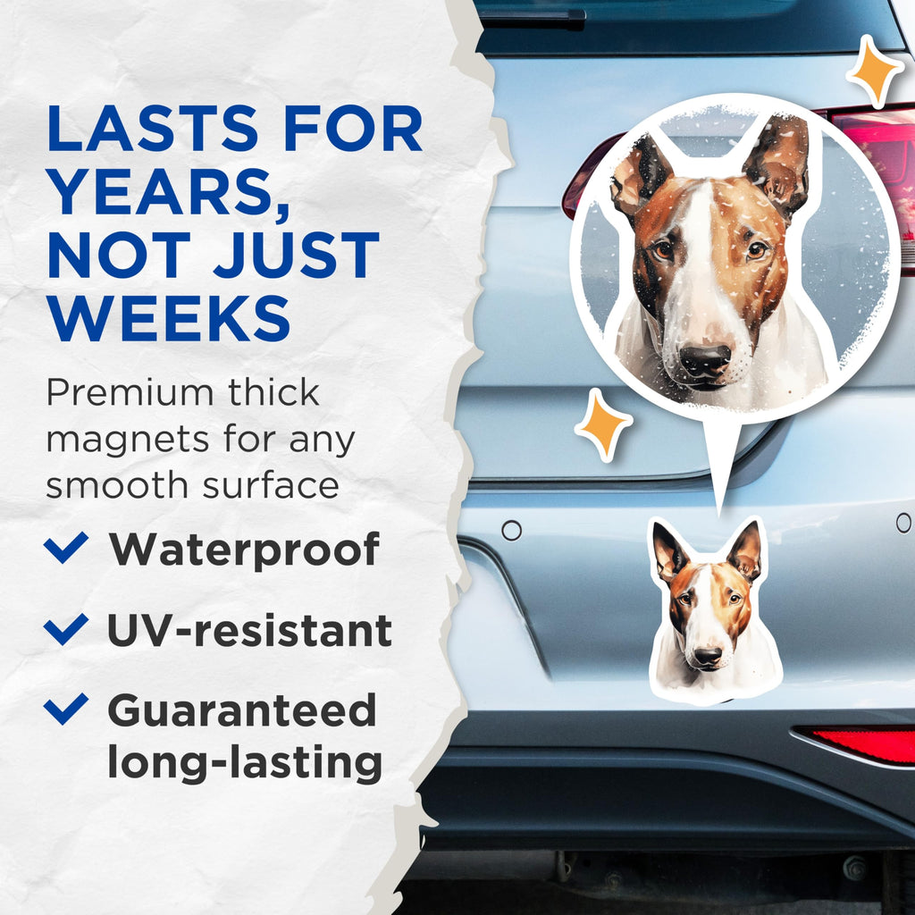 (2 Pack) Bull Terrier Dog Magnets - Watercolor Pet Art - Dog Owner Decor - 5 Inches On Longest Side - Thick Durable Magnet - Made in USA - MAG26671