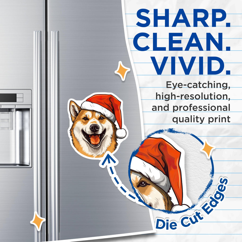 (2 Pack) Christmas Dog Magnets - Santa Hat Shiba Inu Akita Decor - Festive Holiday Pet Refrigerator Magnets - 5 Inches On Longest Side - Thick Durable Magnet - Made in USA - MAG26566