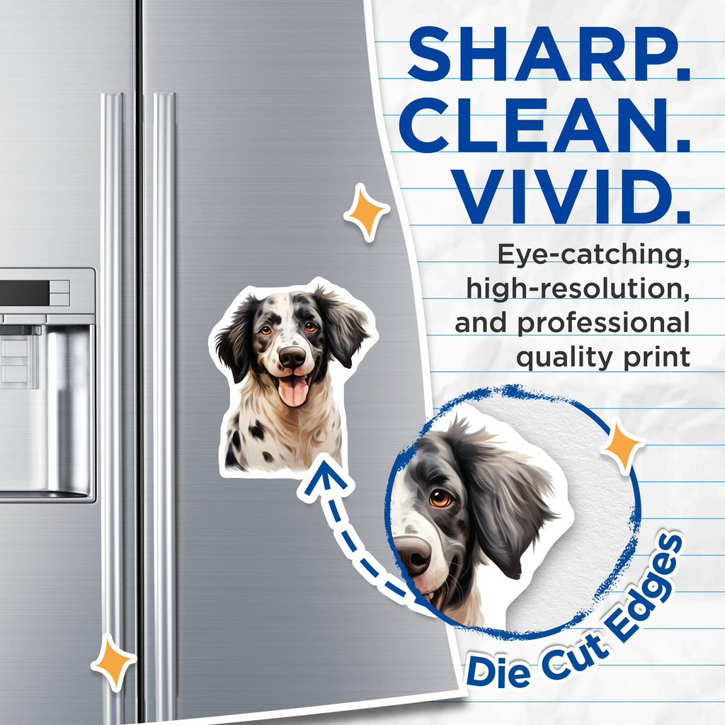 (2 Pack) Happy Dog Magnets - Spotted Canine Art - Dog Lover Kitchen Decor - 5 Inches On Longest Side - Thick Durable Magnet - Made in USA - MAG39250