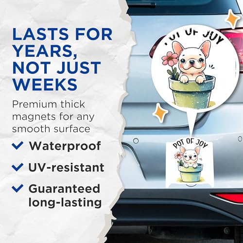 (2 Pack) Pot of Joy Magnets - Cute French Bulldog - Dog Lover's Funny Pot Magnets - 5" On Longest Side - for Cars, Fridges, Toolboxes - Made in USA - MAG3625