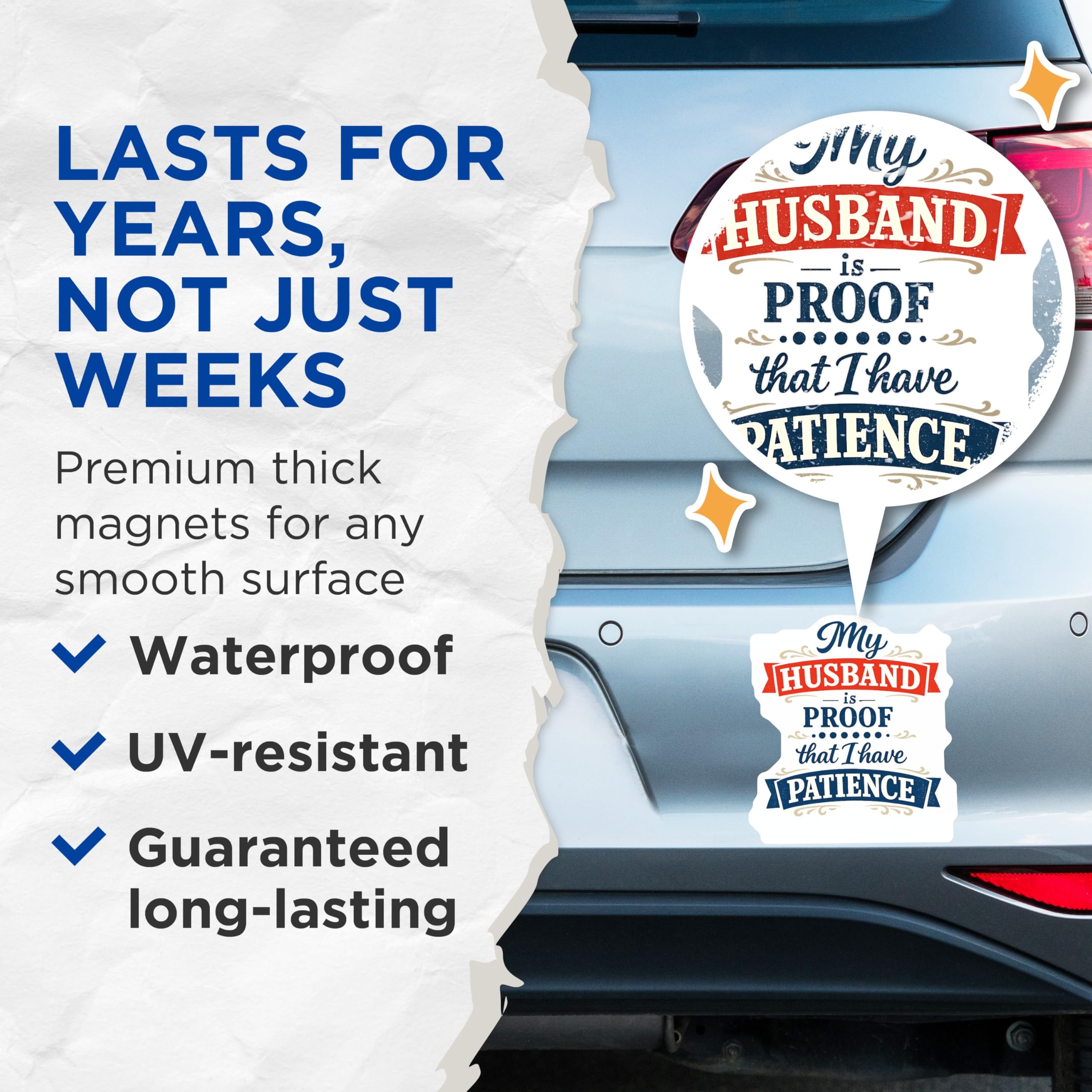 (2 Pack) My Husband Patience Magnets - Funny Marriage Quotes - Wife Humor Home Decor - Anniversary Couple Novelty Item - 5 Inches On Longest Side - Thick Durable Magnet - Made in USA - MAG20531