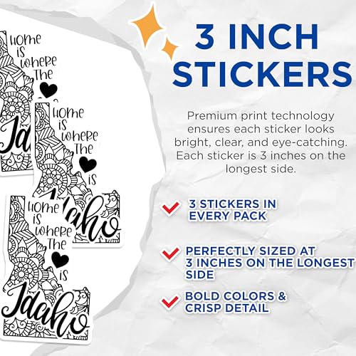 (3 Pack) Idaho Decals - Home State Love - Laptop Decals - 3 Inches On Longest Side - Easy Peel & Apply - Made in USA - 3MCS7821