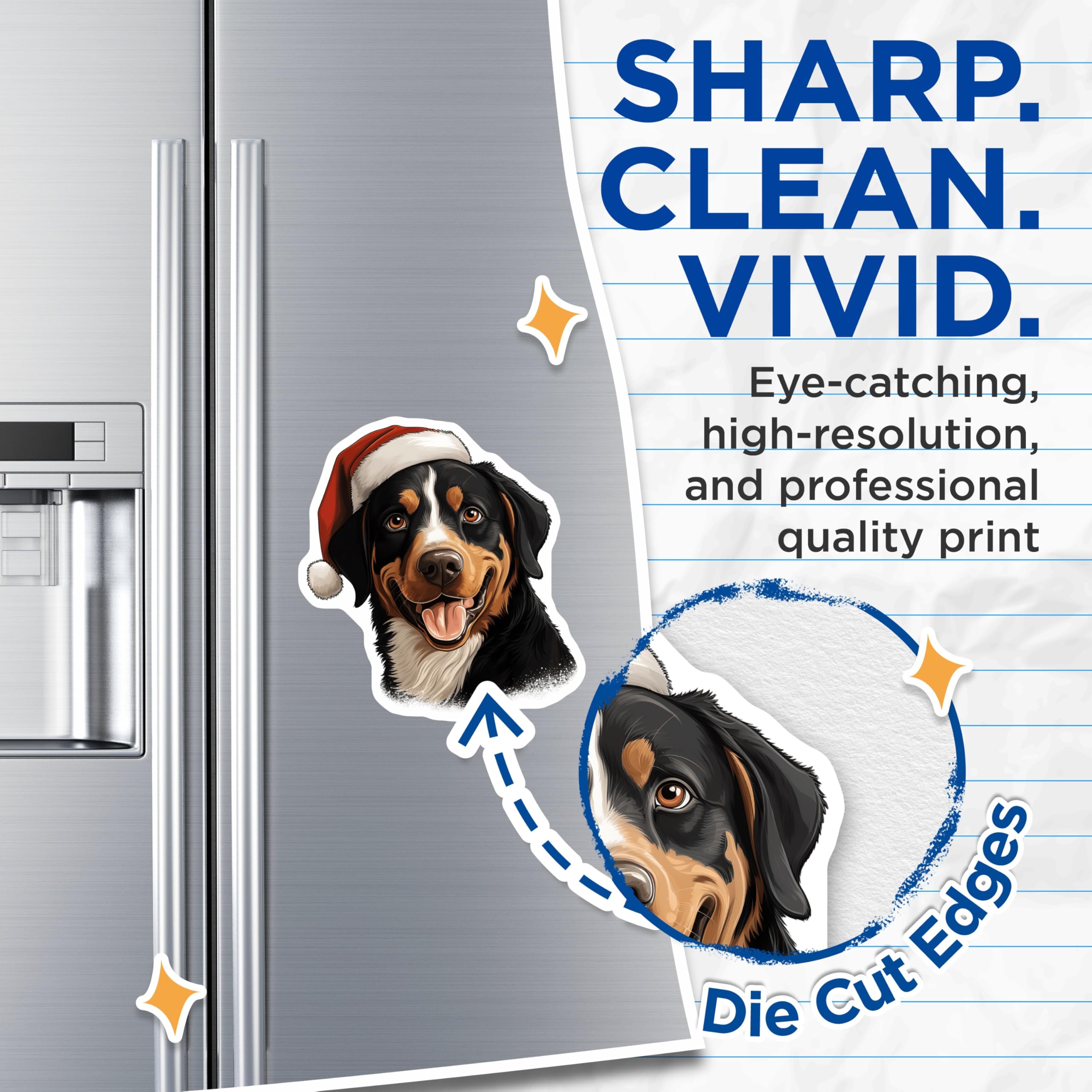(2 Pack) Bernese Mountain Dog Magnets - Christmas Dog Decor - Santa Hat Pet Art - Holiday Animal Fridge Magnets - 5 Inches On Longest Side - Thick Durable Magnet - Made in USA - MAG25583