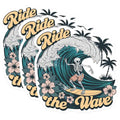 (3 Pack) Surfing Skeleton Decals - Ride The Wave Stickers - Laptop Surf Decal - 3 Inches On Longest Side - Easy Peel & Apply - Made in USA - 3MCS0566