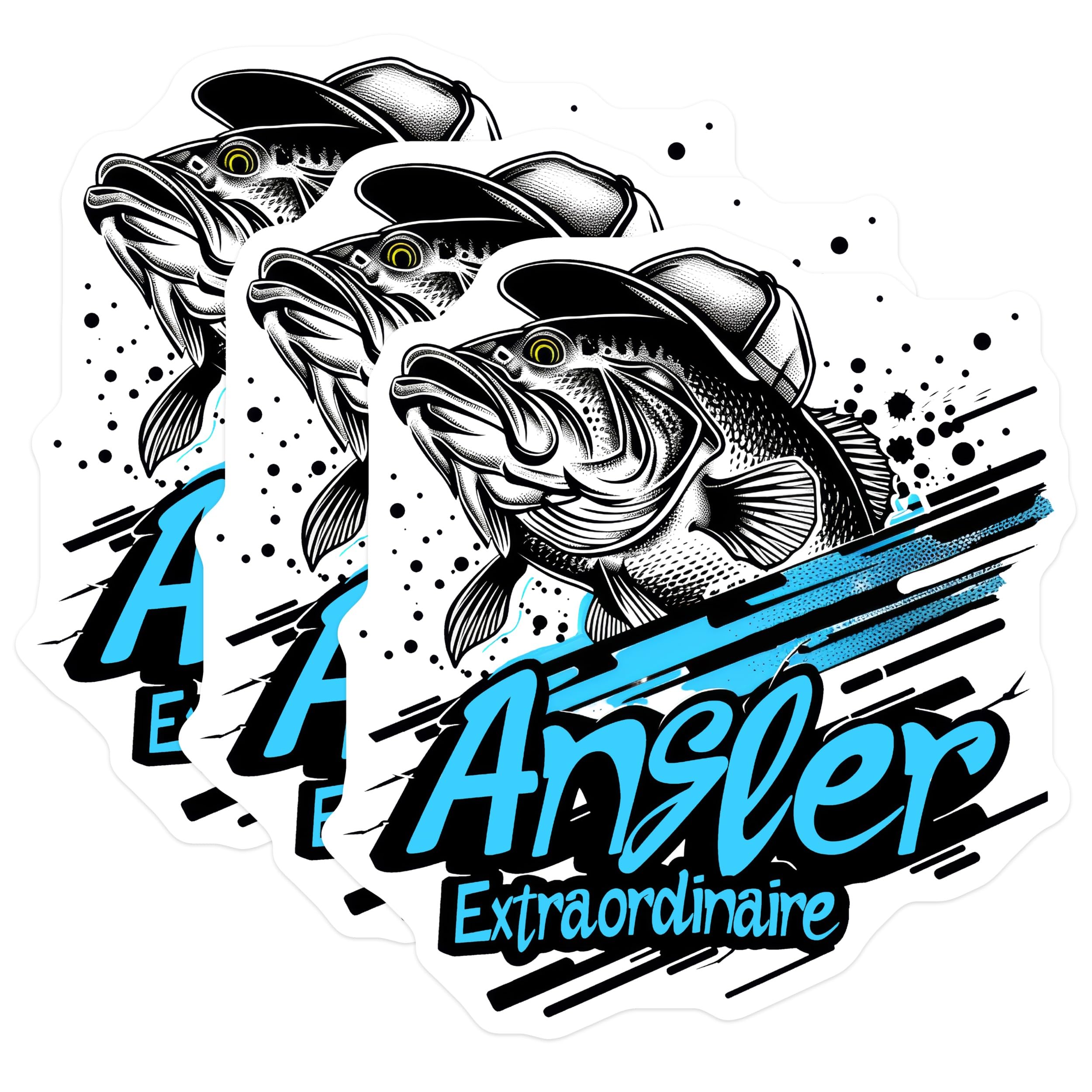 (3 Pack) Bass Angler Decals - Extraordinary Fisherman - Laptop Fishing Decal - 3 Inches On Longest Side - Easy Peel & Apply - Made in USA - 3MCS2129