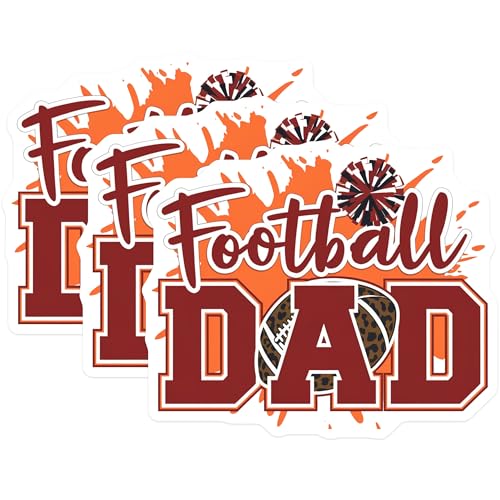 (3 Pack) Football Dad Decals - Sports Fan - Father's Day Laptop Decal - 3 Inches On Longest Side - Easy Peel & Apply - Made in USA - 3MCS7537