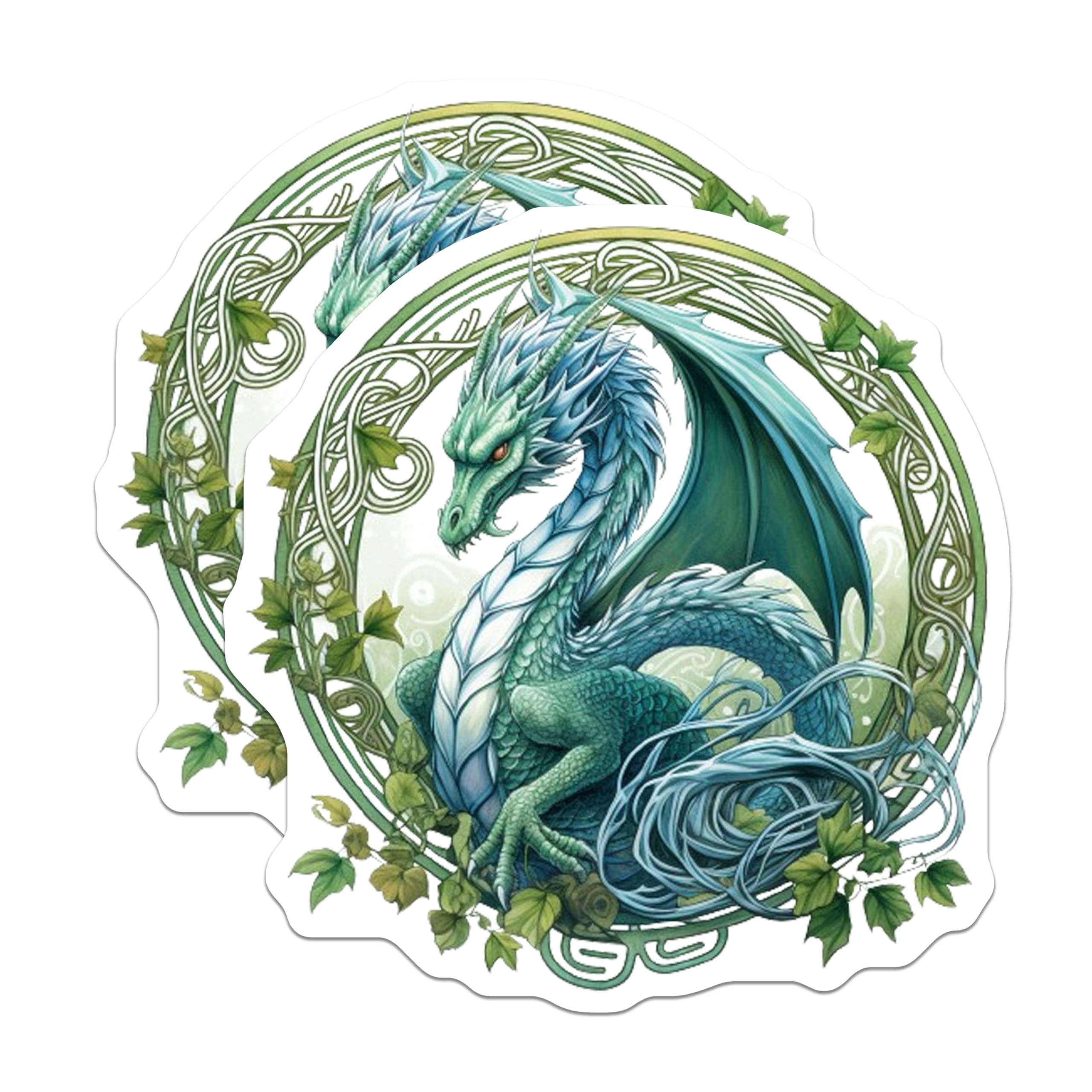 (2 Pack) Green Blue Dragon Magnets - Celtic Fantasy Decor - Mythical Creature Art - 5 Inches On Longest Side - Thick Durable Magnet - Made in USA - MAG30615