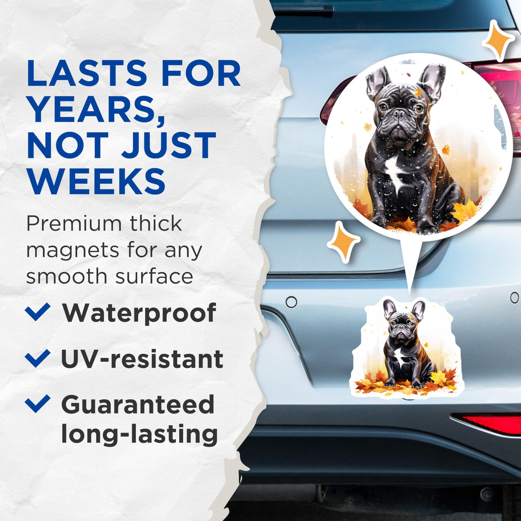 (2 Pack) French Bulldog Magnets - Autumn Dog Decor - Pet Lover Refrigerator Accessory - 5 Inches On Longest Side - Thick Durable Magnet - Made in USA - MAG28817