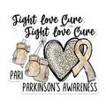 (2 Pack) Parkinson's Awareness Stickers - Fight Love Cure Stickers - Leopard Print Heart and Ribbon Stickers - 5" On Longest Side - Sticks to Smooth Flat Surfaces - Made in USA - BMCS4282