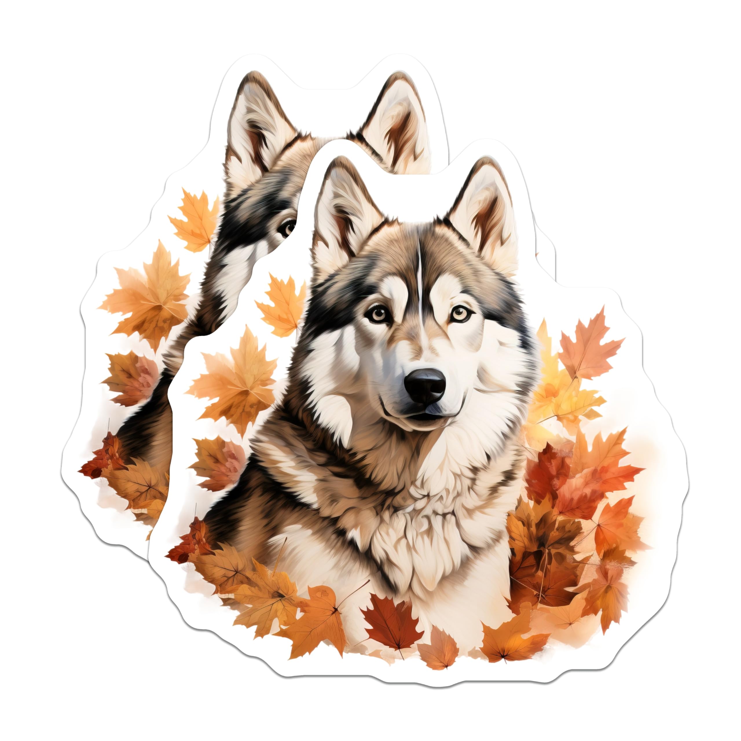 (2 Pack) Husky Dog Magnets - Autumn Fall Leaves Decor - Woodland Animal Art for Refrigerator - 5 Inches On Longest Side - Thick Durable Magnet - Made in USA - MAG26023