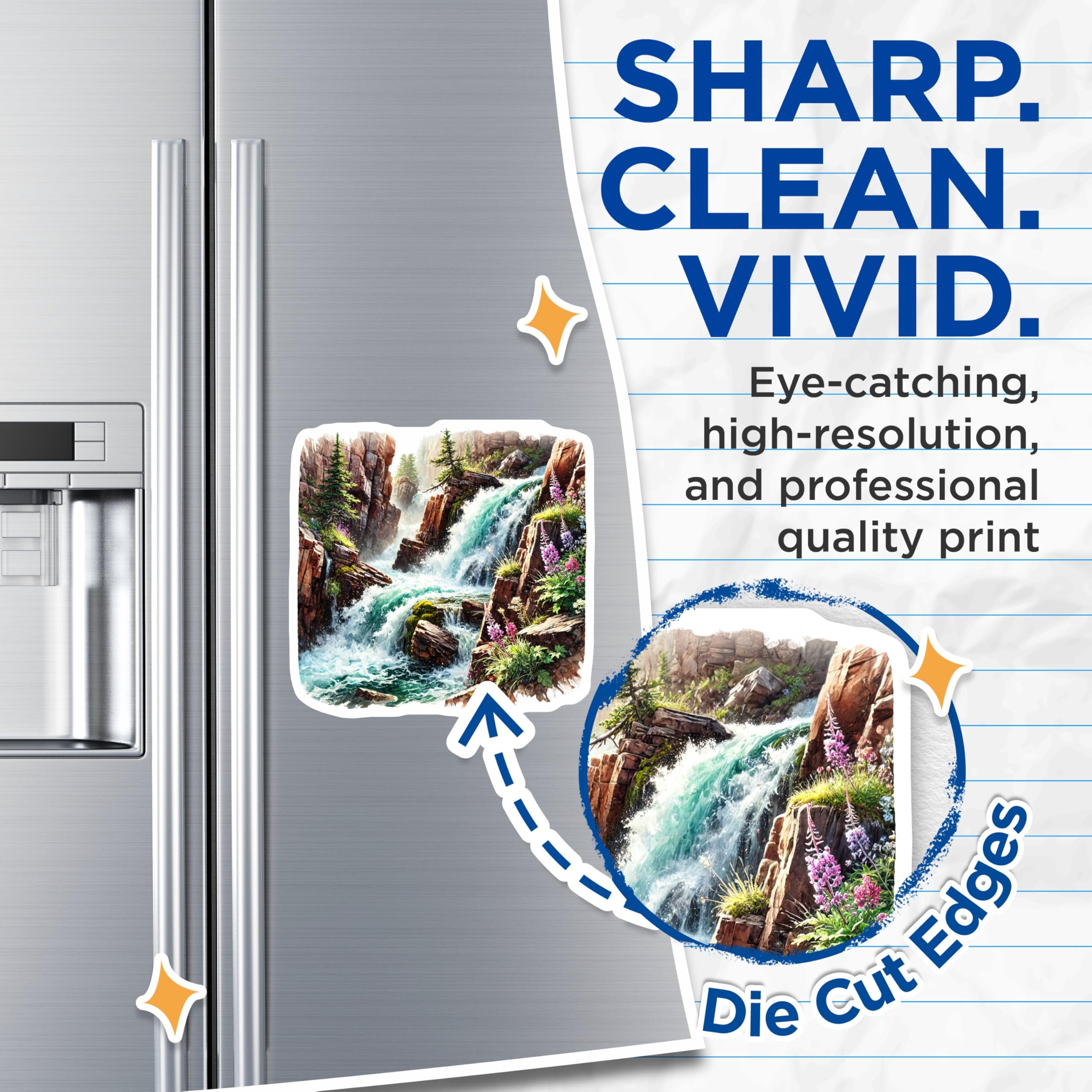 (2 Pack) Waterfall Magnets - River Rapids Decor - Mountain Stream Art Refrigerator Magnets - 5" On Longest Side - Premium Magnet - for Cars, Refrigerators, Toolboxes, Lockers - Made in USA - MAG17291