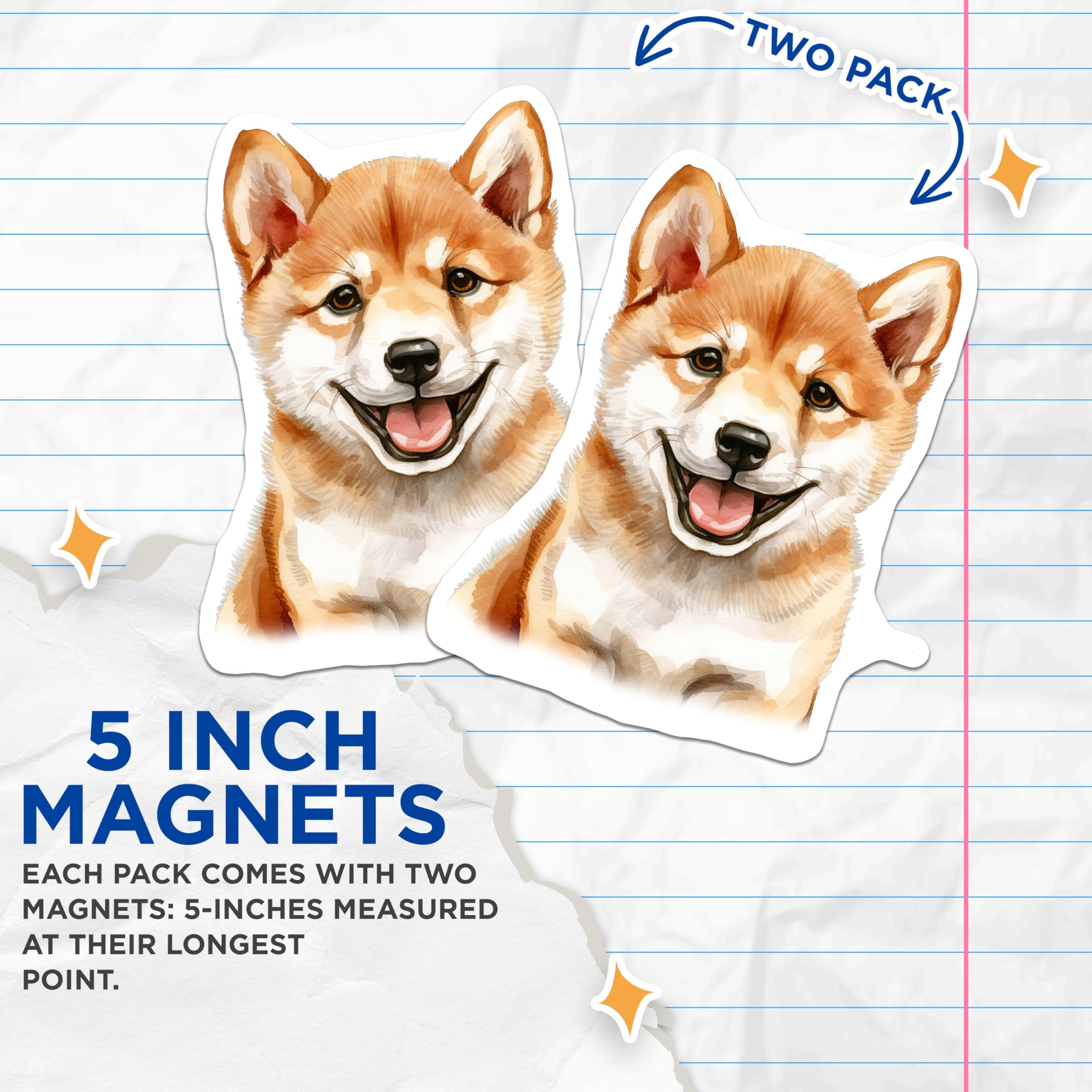 (2 Pack) Shiba Inu Dog Magnets - Smiling Puppy Watercolor Art - Pet Lover Home Decor - 5 Inches On Longest Side - Thick Durable Magnet - Made in USA - MAG30822