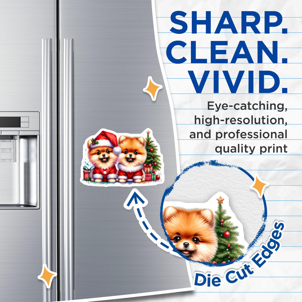 (2 Pack) Cute Pomeranian Christmas Magnets - Holiday Puppy Decor - Festive Dog Lover Fridge Magnet - 5 Inches On Longest Side - Thick Durable Magnet - Made in USA - MAG29245